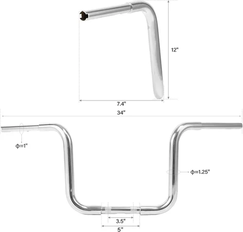 Miniatura 3 de TCT-MOTORPARTS Manillar Ape Hanger de Elevación de 12 pulgadas apto para Harley Sportster XL883 XL1200 Dyna Touring Softail Wide Glide Tour Glide