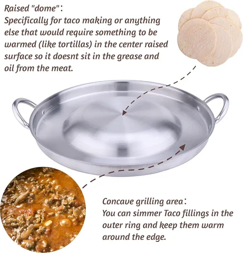 Miniatura 5 de ARC, CM54 Aprobación NSF de 21.25 pulgadas, resistente acero inoxidable, convexo, Comal Cazo - Utensilios de cocina, wok de estilo mexicano, gran