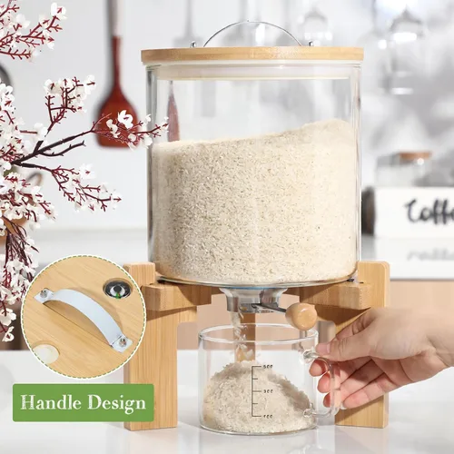Miniatura 6 de Zhehao Dispensador de arroz de vidrio de 5 L, contenedor de almacenamiento de arroz, dispensador de cereales de harina, soporte con soporte
