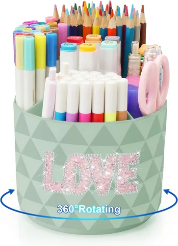 Miniatura 11 de Organizador de escritorio Nuozme, soportes giratorios de 360 grados para bolígrafos y lápices, organizador de bolígrafos con patrón de diamante y 5