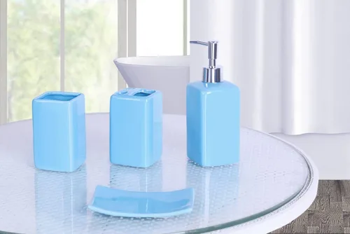 Miniatura 12 de Juego de accesorios para encimera de baño de 4 piezas de cerámica maciza (beige)