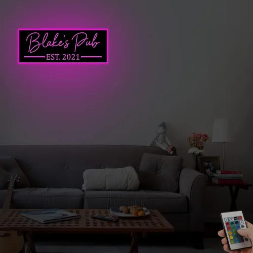 Miniatura 7 de Señales de barra de nombre de neón LED personalizadas, señal de bienvenida de familia de metal para decoración de bar, luz de barra abierta
