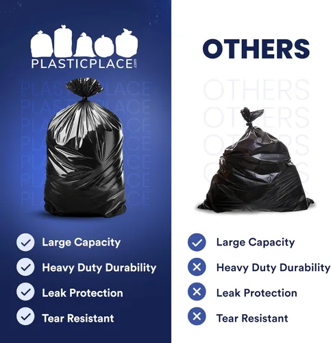 Miniatura 5 de Plasticplace Bolsas de basura de 55-60 galones │ 1.2 mil │ Revestimientos negros resistentes para botes de basura │ 38 pulgadas x 58 pulgadas
