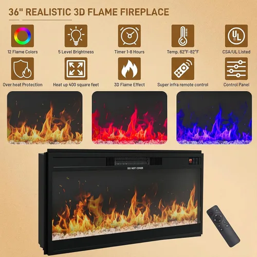 Miniatura 5 de Soporte de TV con chimenea acanalada de 70 pulgadas, centro de entretenimiento moderno con chimenea eléctrica de 36 pulgadas, consola multimedia