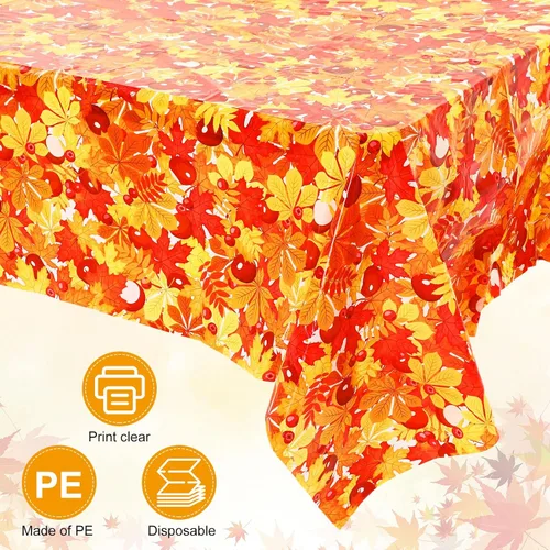 Miniatura 2 de Preboun Mantel de plástico de otoño de 3 piezas de 54 x 108 pulgadas, mantel desechable de Acción de Gracias, mantel rectangular impermeable
