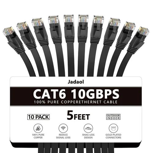 Miniatura 61 de Cable Ethernet Cat 6 de 1 pie (paquete de 6), para exteriores e interiores, compatible con red Cat7 de 10 Gbps, cable de conexión LAN plano