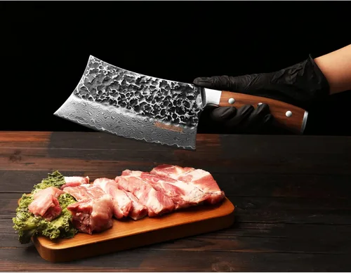 Miniatura 4 de YOUSUNLONG Cuchillo picador de carne de 7 pulgadas, picador de huesos de hacha de carnicero, resistente, acero inoxidable grueso de damasco japonés