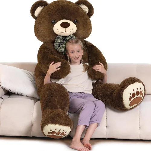 Miniatura 13 de Oso de peluche gigante de 4 pies, color marrón Lifesize Jumbo animal de peluche suave con pajarita y vientre grande para niños y niñas, oso