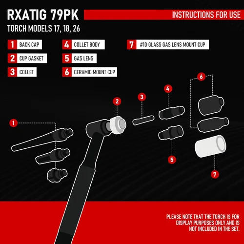 Miniatura 3 de RX WELD 79 piezas Kit de accesorios para antorcha de soldadura TIG lente de gas #10#12 taza de vidrio para WP-17/18/26