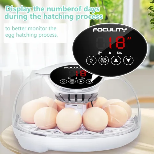 Miniatura 5 de Incubadora de huevos para incubar pollos, capacidad para 12 huevos, girador automático de huevos con temperatura, pantalla de humedad, vela