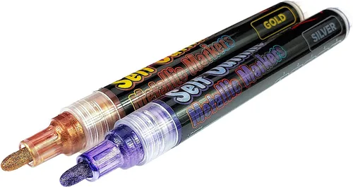 Miniatura 7 de ArtShip Design Paquete combinado de 18 bolígrafos de pintura con brillo metálico dorado y plateado, barriles extra grandes, marcadores permanentes