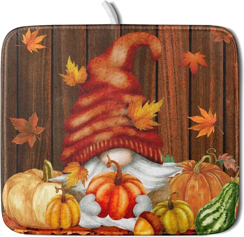 Miniatura 43 de Tapete de Secado de Platos de Florero de Girasoles Otoñales para Encimera de Cocina, Tapete de Secado de Hojas de Arce y Calabaza Otoñal de 16 x 18