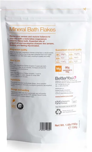 Miniatura 8 de BetterYou Magnesium Revive Bath Flakes - Sales de baño con magnesio - Pomelo energizante y eucalipto - Calmante muscular y salud de la piel - 1.6