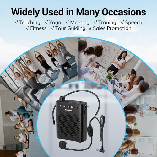 Miniatura 7 de TONOR Amplificador de voz portátil para profesores, mini sistema recargable con micrófono de auriculares con cable de 39.4 in/3 pies y cintura
