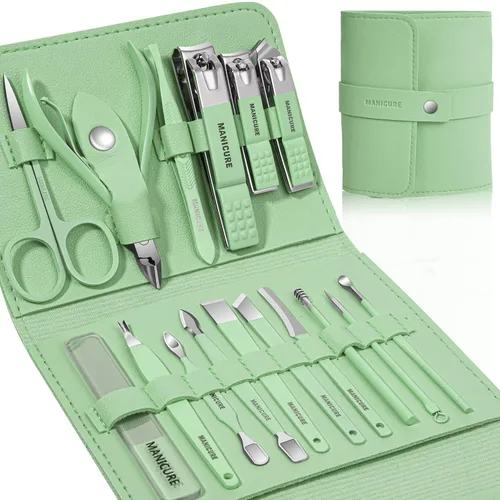 Miniatura 14 de Juego de manicura profesional para cortaúñas y pedicura, 16 piezas de acero inoxidable, herramientas de cuidado de uñas, kit de aseo con lujosa