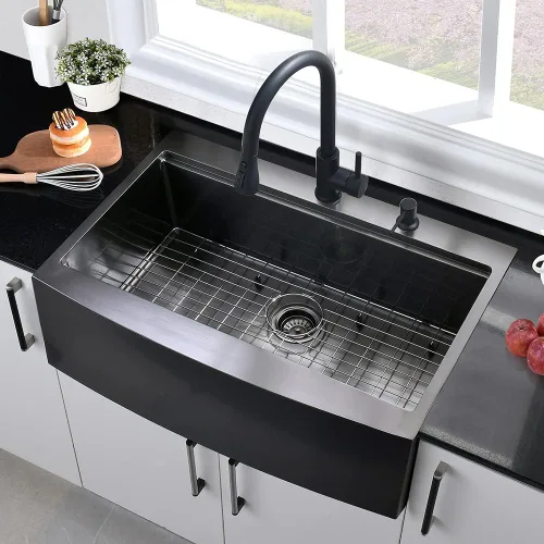 Miniatura 3 de Fregadero In-Hovheir de 33 pulgadas de acero inoxidable negro de 33 x 22 pulgadas, fregadero de cocina de granja con delantal, fregadero de cocina