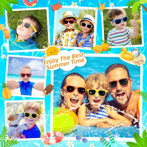 Miniatura 5 de 24 lentes de sol para niños a granel, recuerdos de fiesta para niños y niñas de 3 a 8 años, lentes de sol neón con protección UV400 para verano