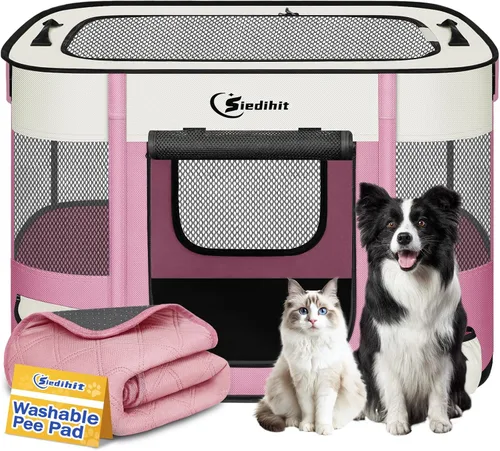 Miniatura 12 de Corralito para perros, gatos y mascotas, corralito portátil para perros en interiores y exteriores, viajes, camping, carpa jaula plegable para Gris