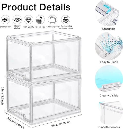 Miniatura 3 de DILIBRA Paquete de 2 cajones grandes apilables de almacenamiento, organizadores de cajones de plástico transparente para baño debajo del fregadero