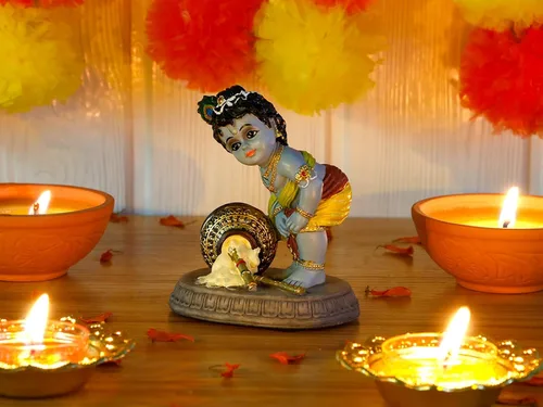 Miniatura 6 de Estatua de ídolo hindú de Krishna – 3.7 pulgadas de alto pequeño ladrón de mantequilla Makhan para decoración de tablero de automóvil, regalo