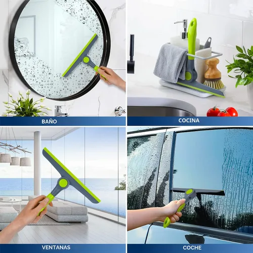 Miniatura 6 de DSV Standard Escobilla de limpieza de ventanas resistente verde y gris de 10 pulgadas, escobilla de mano para puertas de vidrio, ventanas