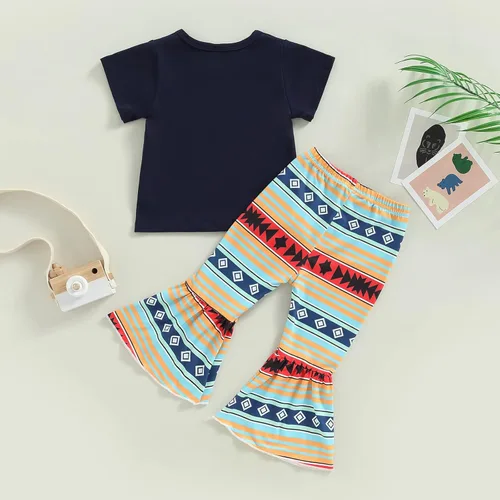 Miniatura 7 de fhutpw Conjunto de camiseta de manga corta con estampado de vaca y pantalones acampanados de dibujos animados para niñas