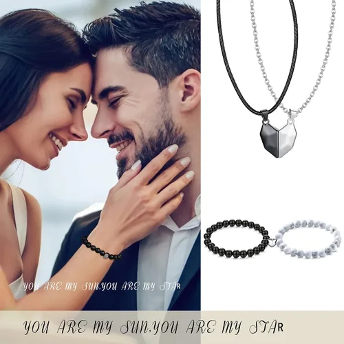 Miniatura 7 de Jslohas 4 collares magnéticos para parejas collares con colgante de corazón a juego pulseras de Yin Yang regalos de relación regalos del día de San