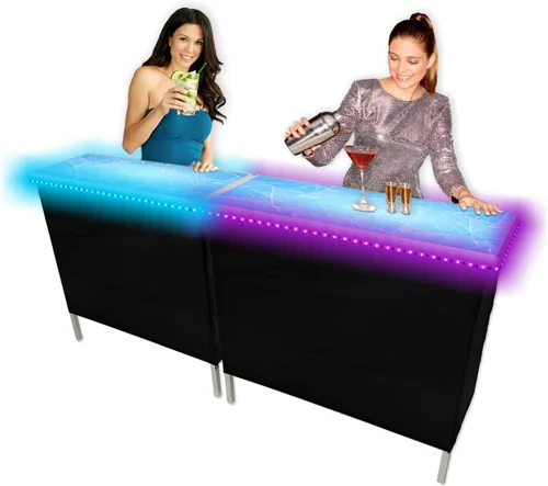 Miniatura 5 de ICED Barra portátil plegable para fiestas con falda negra, estante de almacenamiento y bolsa de transporte, juego individual