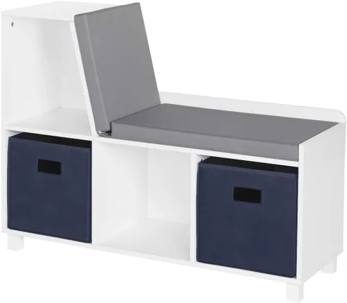 Miniatura 14 de RiverRidge Rincón de lectura para niños y banco de almacenamiento de cubos blancos con asiento acolchado cómodo y organizador de juguetes