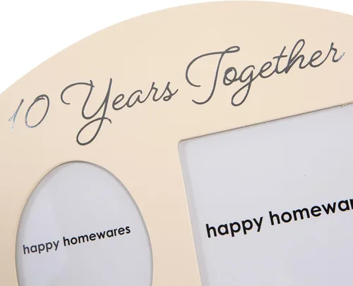 Miniatura 3 de Haysom Interiors Happy Homewares - Marco contemporáneo de 10 años juntos, entonces y ahora, color beige claro con anillos dobles de plata, hermoso