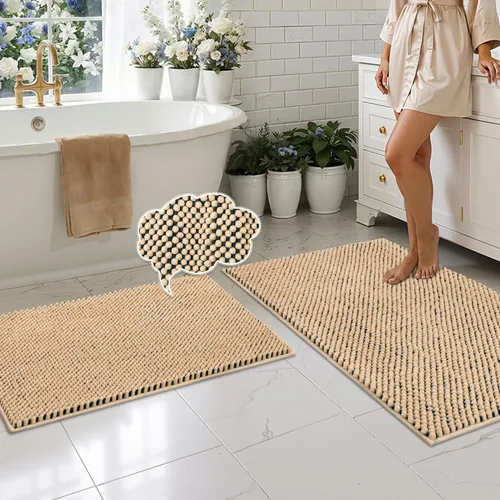 Miniatura 14 de BSICPRO Juego de alfombras de baño 2 piezas - Tapetes de baño de chenilla antideslizantes - Gruesa y suave alfombra absorbente de salvia para baño