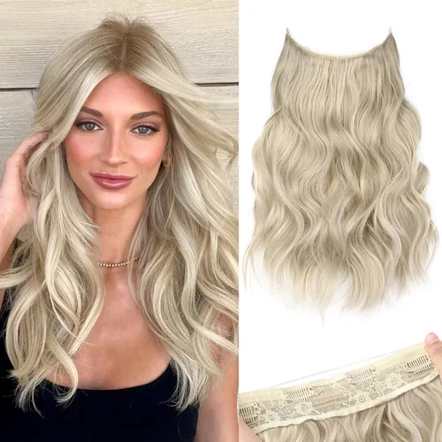 Miniatura 86 de KooKaStyle - Extensiones de cabello con hilo invisible, diadema transparente, ajustables, 4 clips fijadores, cabello largo y ondulado de 12
