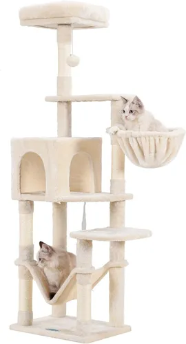 Miniatura 8 de Hey-brother Árbol para gatos con hamaca grande, torre para gatos de varios niveles para gatos de interior, condominio para gatos con postes claro