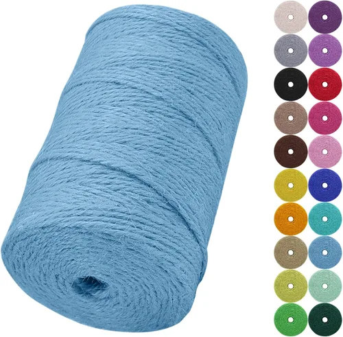 Miniatura 34 de Cuerda de yute natural de 0.079 pulgadas y 328 pies para manualidades, cuerda de yute de colores de 3 capas para envoltura de regalos, jardinería
