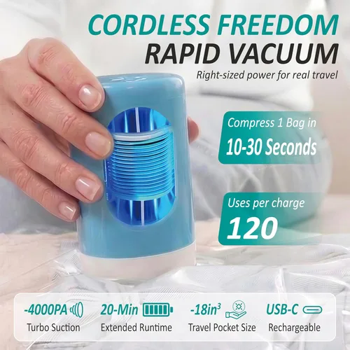 Miniatura 3 de Paquete de 30 bolsas de almacenamiento al vacío con bomba eléctrica inalámbrica recargable, bolsas de ahorro de espacio con sellado al vacío