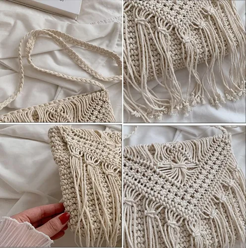 Miniatura 6 de Crossbody Bag Purse Women Cute Hobo Bag Satchel Bag Summer Beach Bag Knit Bag Shoulder Bag Tassels Crochet Tote Handbags