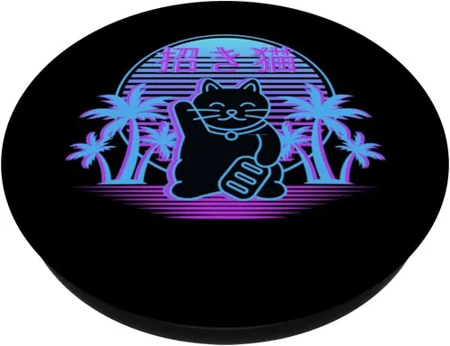 Miniatura 2 de Maneki Neko Lucky Cat 90s Japanese Vaporwave Otaku Aesthetic PopSockets intercambiables PopGrip