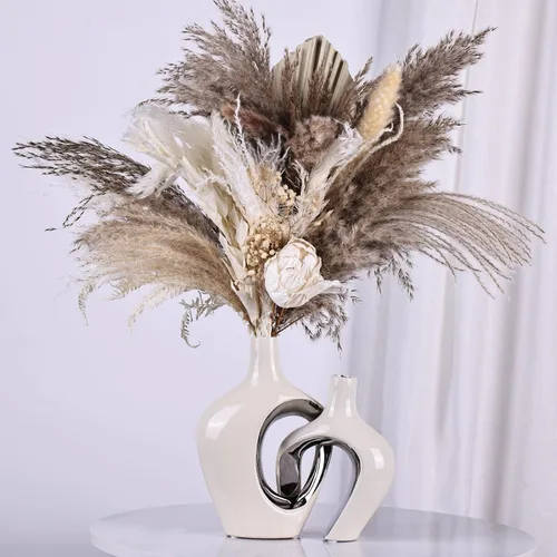 Miniatura 9 de Juego de 2 jarrones de cerámica huecos negros y dorados, estilo estético decorativo moderno nórdico bohemio ins, jarrones decorativos de flores
