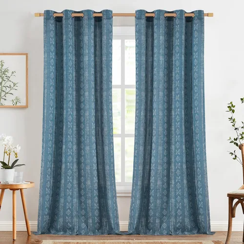 Miniatura 12 de jinchan Cortinas bohemias a rayas para sala de estar, cortinas de lino estilo granja de 63 pulgadas de largo, 2 paneles para dormitorio, mudcloth
