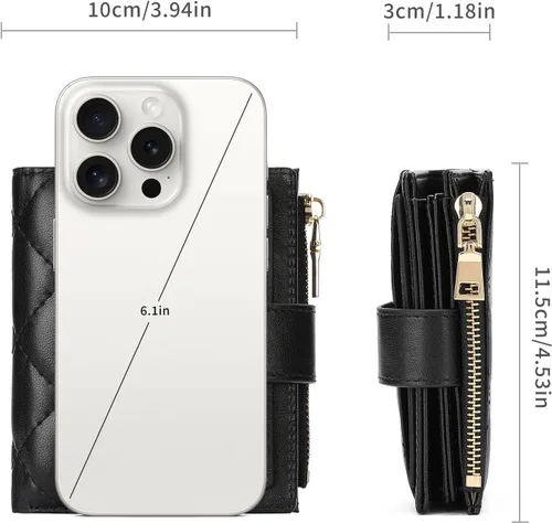 Miniatura 3 de GAEKEAO Cartera pequeña para mujer, de dos pliegues con bloqueo RFID, estuche para tarjetas de crédito con bolsillo con cremallera, A-Negro, Classic