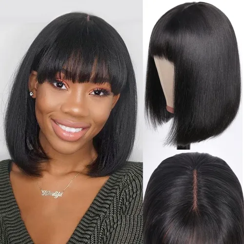 Miniatura 18 de Straight Human Hair Wigs with Bangs 180% Density 2x4 Lace Front Wigs with Bangs Closure Wear and Go Glueless Wigs 100% Brazilian Virgin Human Hair