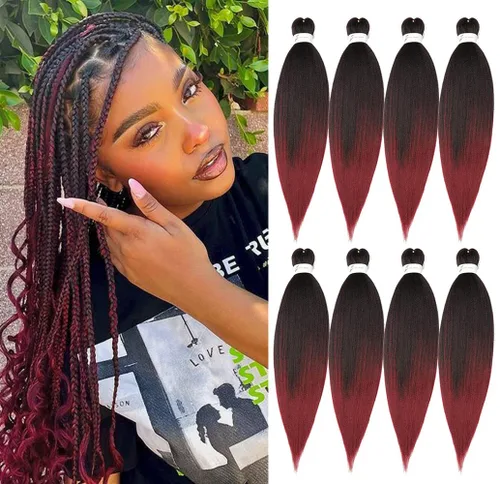 Miniatura 28 de Cabello trenzado preestirado de 24 pulgadas, 8 paquetes de extensiones de cabello sintético de fácil trenzado sintético profesional suave textura #1B