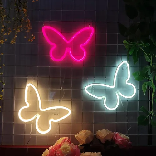 Miniatura 7 de JYWJ Letrero de neón de mariposa, luz de neón con pilas USB o 3 AA, decoración de mesa LED, decoración de pared de dormitorio, regalo de cumpleaños