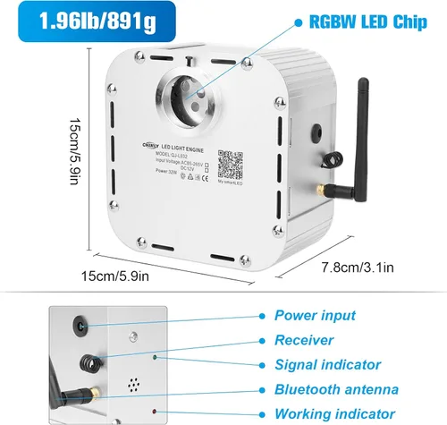 Miniatura 2 de CHINLY Kit de luces de fibra óptica centelleantes de 32W, 1000 piezas de 13.1 pies, 0.03 pulgadas, kit de luces Starlight Headliner, modo música