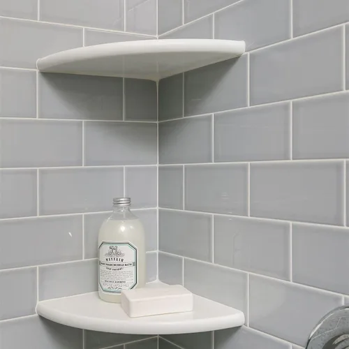 Miniatura 2 de 2 estantes esquineros de mármol blanco para baño, 9 x 9 x 0.8 pulgadas, estantes esquineros de mármol para baño, montaje en pared, ambos lados