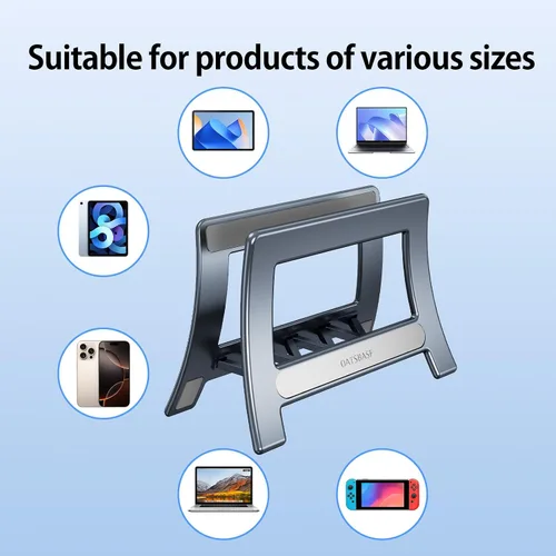 Miniatura 6 de Soporte vertical para laptop para escritorio, soporte para MacBook con bloqueo automático por gravedad, soporte vertical de plástico ABS compatible