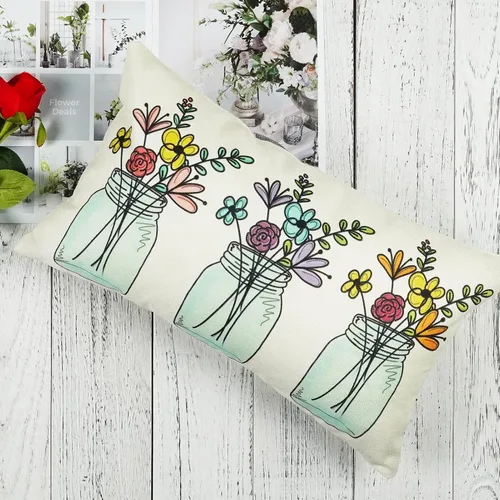 Miniatura 4 de ONWAY Funda de almohada lumbar de 12 x 20 pulgadas, diseño de florero floral de primavera y verano, decoración de patio, para sofá, cama