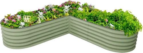 Vego garden Cama de jardín elevada en forma de L de 17 pulgadas de alto para verduras, flores, jardinera de tierra, tamaño grande Verde oliva