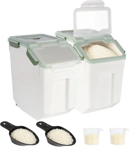 Miniatura 13 de Contenedor de arroz de 25 libras de harina a granel para almacenamiento de azúcar, contenedor de plástico para cereales secos con cuchara y taza