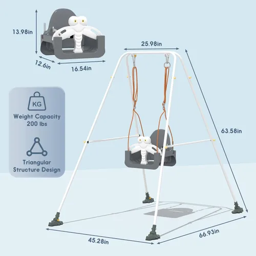 Miniatura 5 de Juego de columpios 3 en 1 para niños pequeños, columpio para bebé con cinturón de seguridad, para interiores y exteriores, asiento de columpio